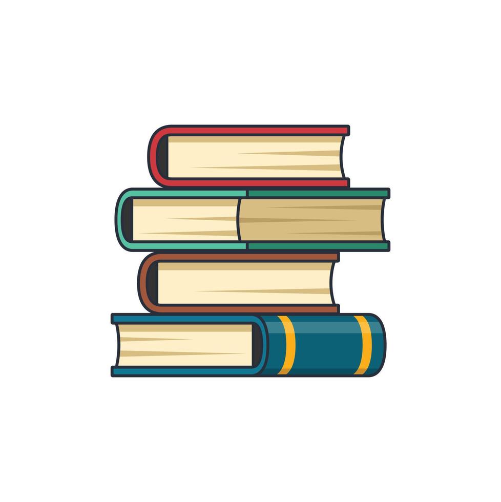 icône mince colorée de collection de pile de livres sujet d'apprentissage, livre, chapeau gradué, illustration vectorielle de concept d'apprentissage et d'éducation. vecteur