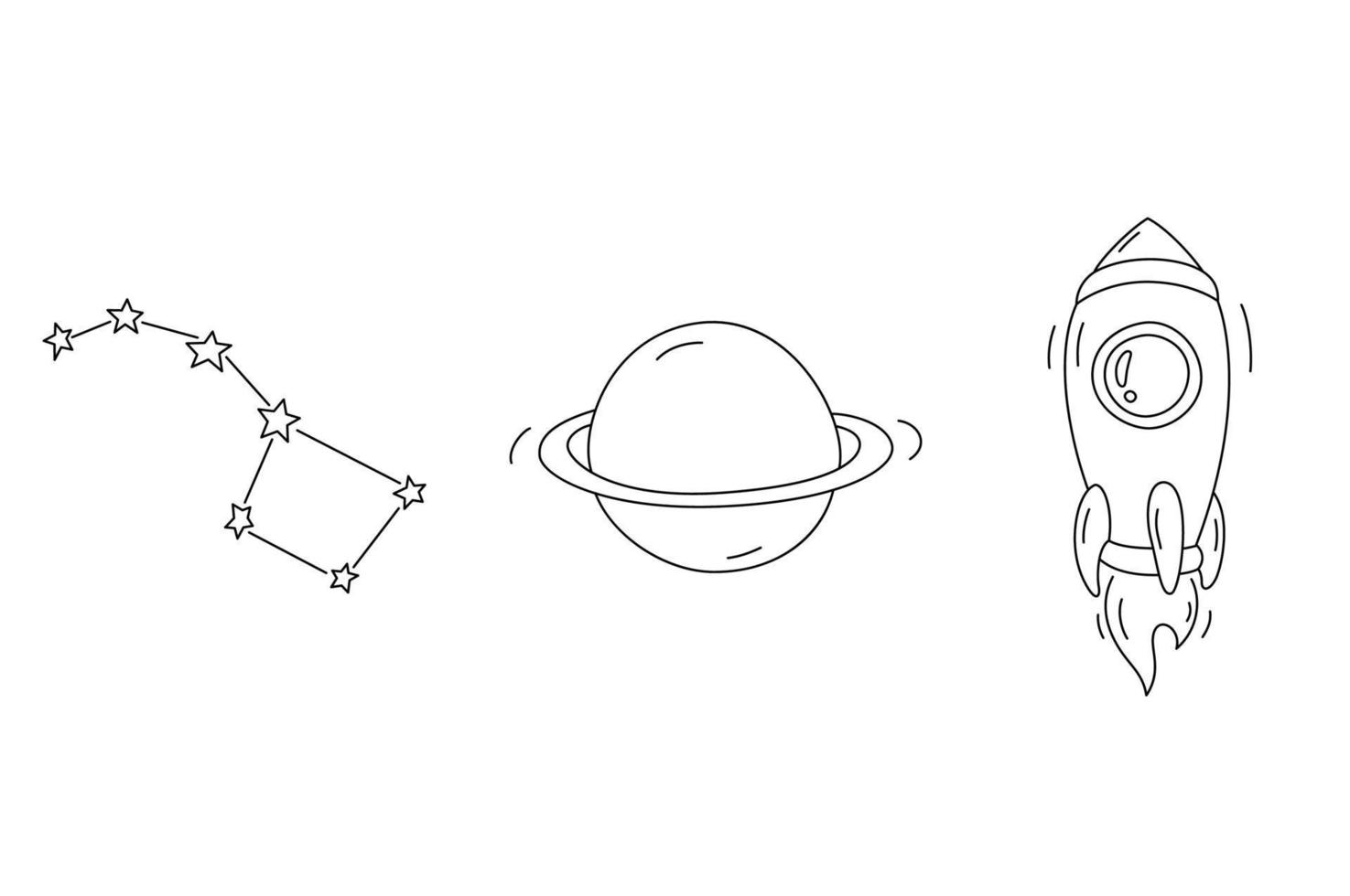 ensemble d'icônes de l'espace dans le style de contour. étoiles, planète, fusée pour le web, page de destination vecteur