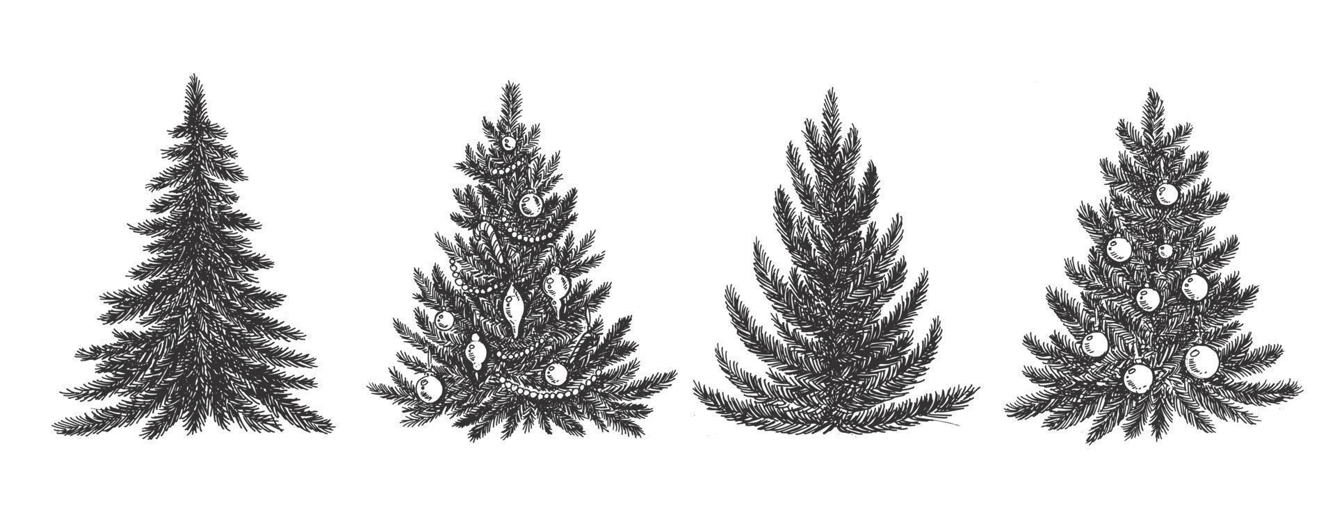 arbre de noël, style dessiné à la main, illustration vectorielle vecteur