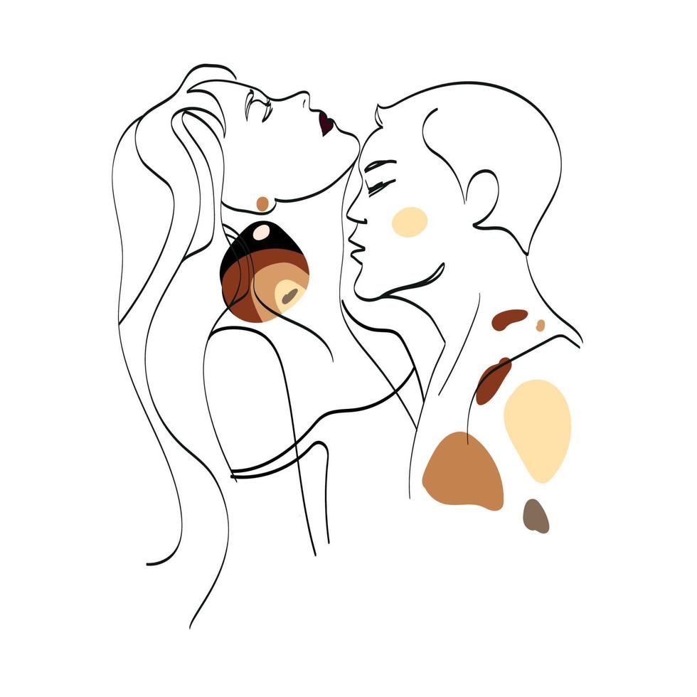 visage minimaliste dessin au trait couple homme et femme s'embrassant illustration de contour vectoriel sur fond blanc.homme et femme.un dessin au trait.affiche romantique.homme embrassant une femme dessin abstrait