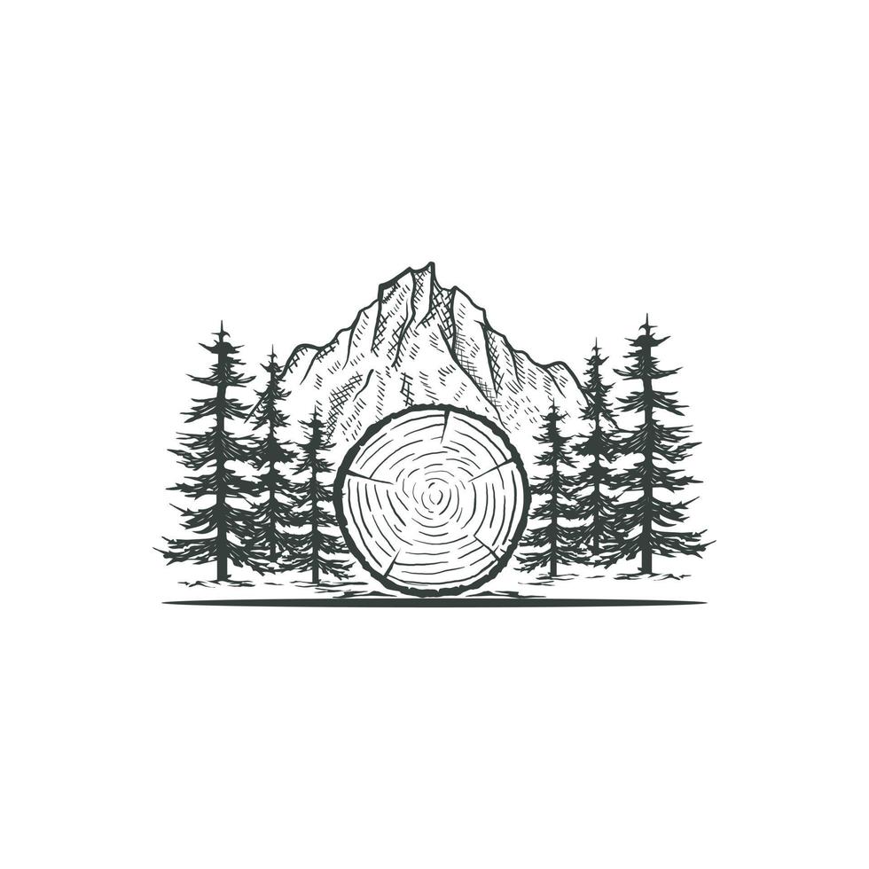 logo de montagne avec des arbres adaptés au commerce du bois vecteur