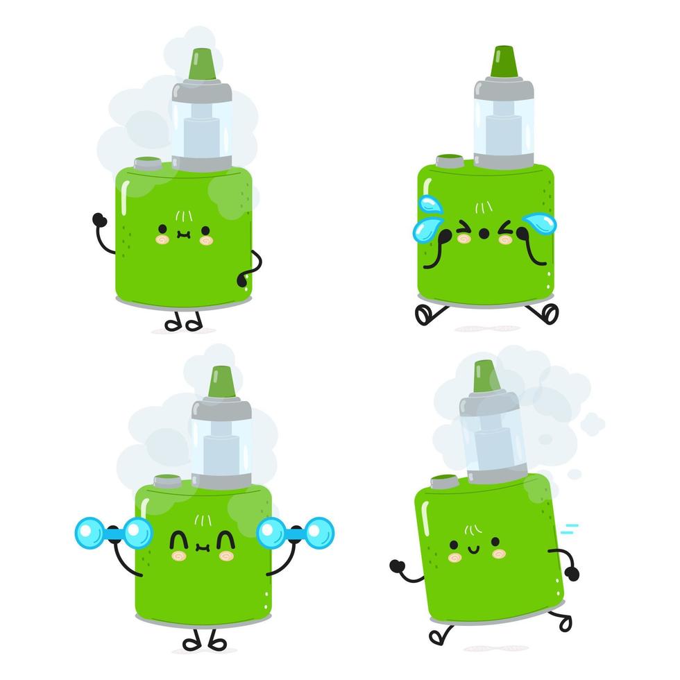 ensemble de personnages drôles et mignons de vape heureux. conception d'icône d'illustration de personnage de dessin animé de style doodle dessinés à la main de vecteur. jolie collection de personnages de mascotte vape vecteur