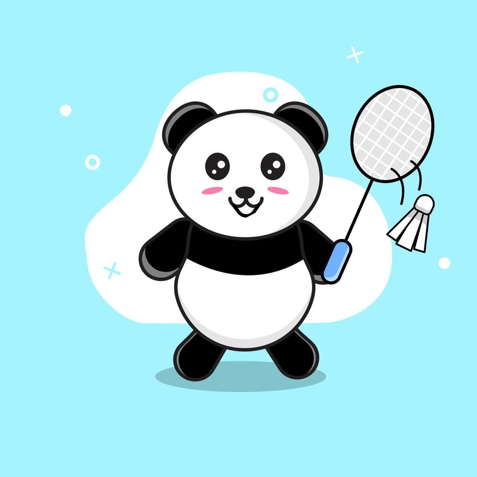 panda mignon jouant au badminton avec illustration d'icône vectorielle. vecteur