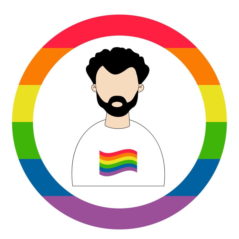 homme gay sur le drapeau rond de la fierté lgbt aux couleurs de l'arc-en-ciel. symbole lgbtq. mois de la fierté lgbt. l'amour c'est l'amour. drapeau de fierté lgbtq aux couleurs de l'arc-en-ciel. les droits de l'homme et la tolérance. vecteur