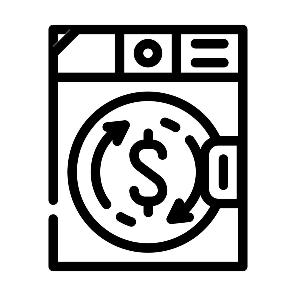 blanchiment d'argent dans l'illustration vectorielle de l'icône de la ligne de machine à laver vecteur