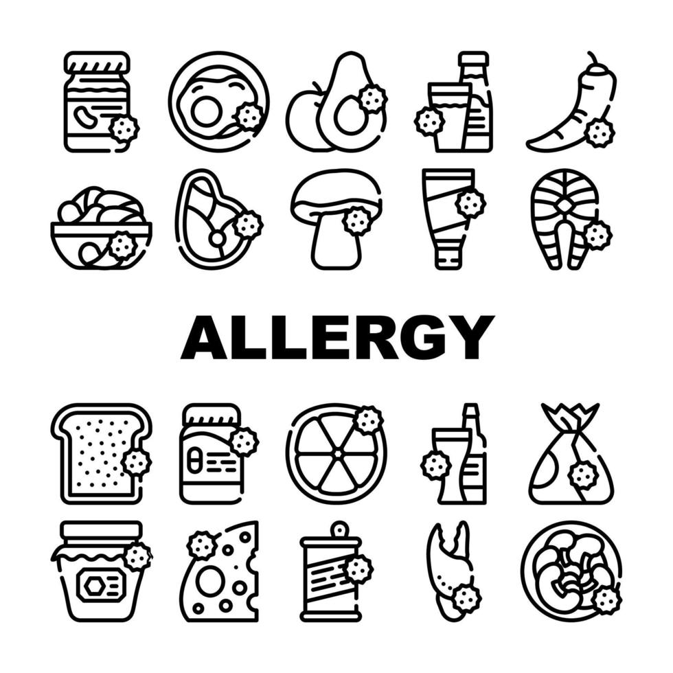 allergie sur les icônes de collection de produits set vector