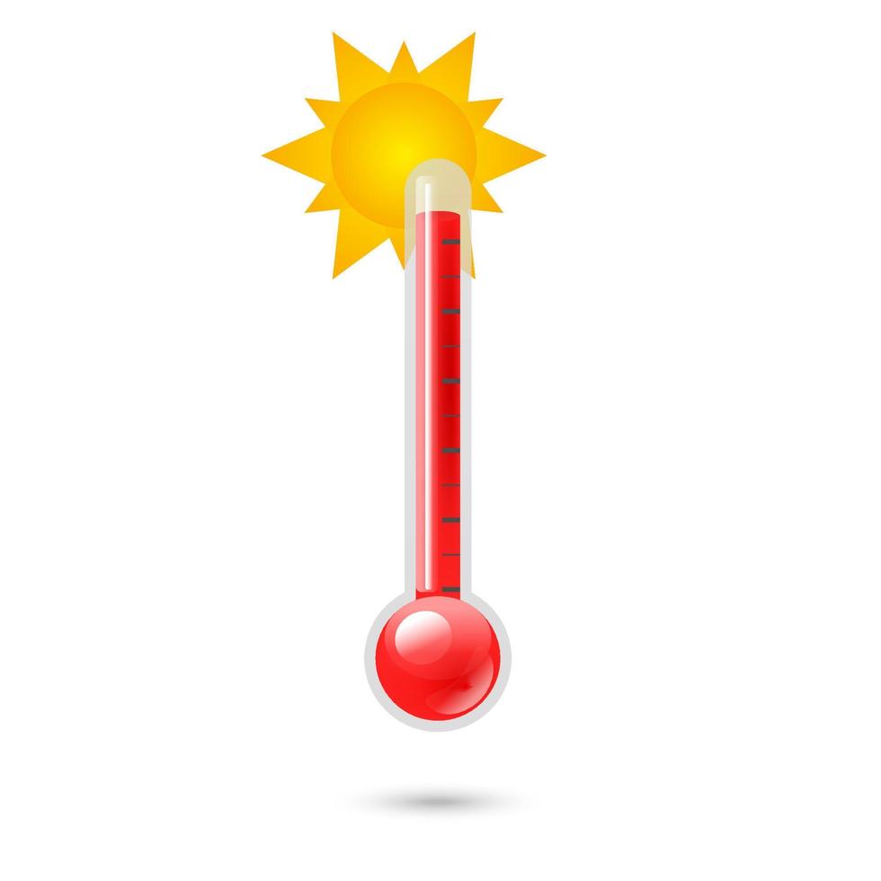 thermomètres météorologiques avec échelles Celsius et Fahrenheit. densité d'icône de thermomètre météo 3d réaliste sur fond blanc. Soleil. chaleureuse. thermostat météorologie vecteur icône isolé