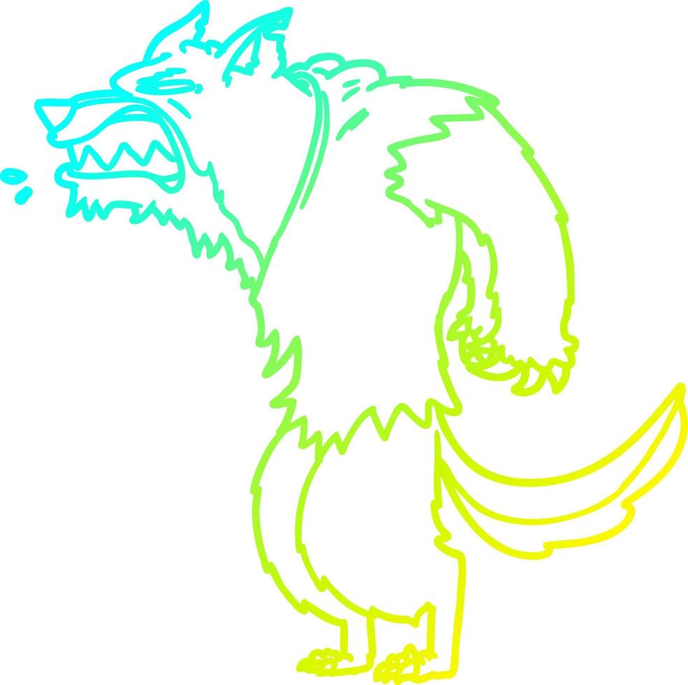 ligne de gradient froid dessinant un dessin animé de loup-garou en colère vecteur