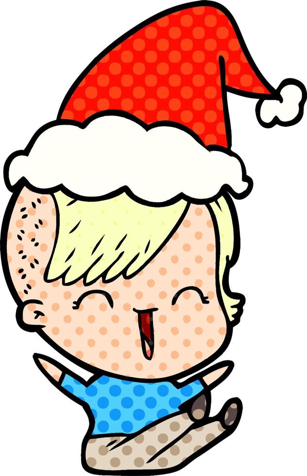 illustration de style bande dessinée d'une fille hipster heureuse portant un bonnet de noel vecteur