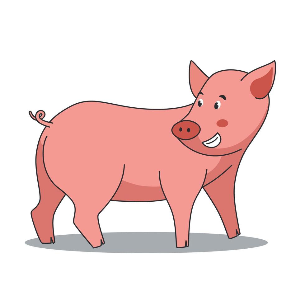 cochon mignon regardant en arrière pour les enfants en style cartoon vecteur