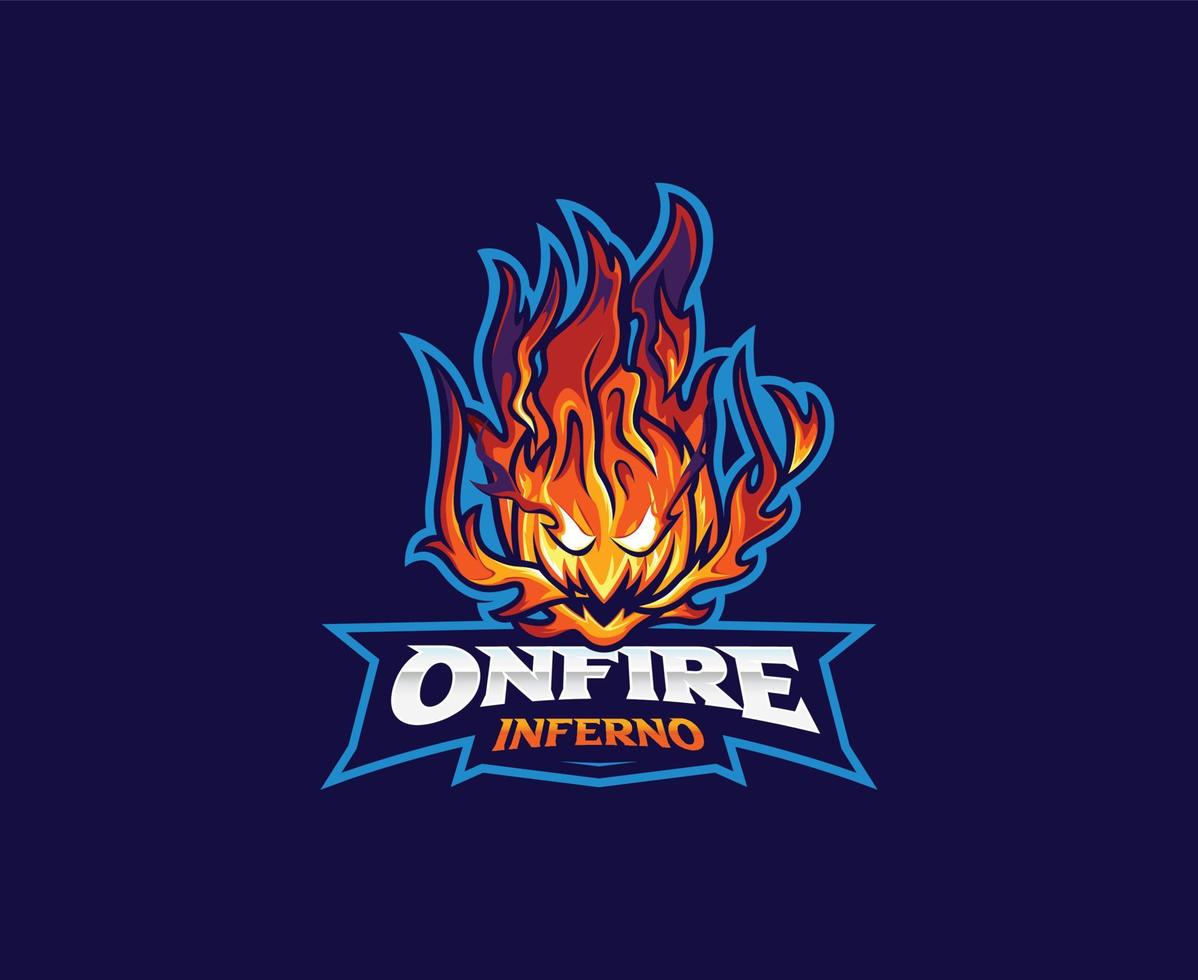 création de logo de mascotte de boule de feu. illustration vectorielle de boule de feu monstre. illustration de logo pour la mascotte ou le symbole et l'identité, l'emblème de l'équipe de jeux sportifs ou e-sports vecteur