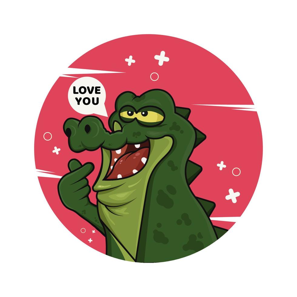 crocodile avec illustration vectorielle de geste de la main d'amour vecteur