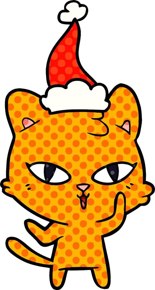 illustration de style bande dessinée d'un chat portant un bonnet de noel vecteur