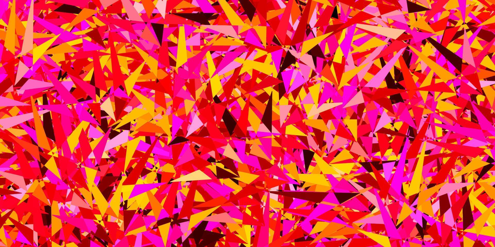 toile de fond de vecteur rose foncé, jaune avec des lignes, des triangles.