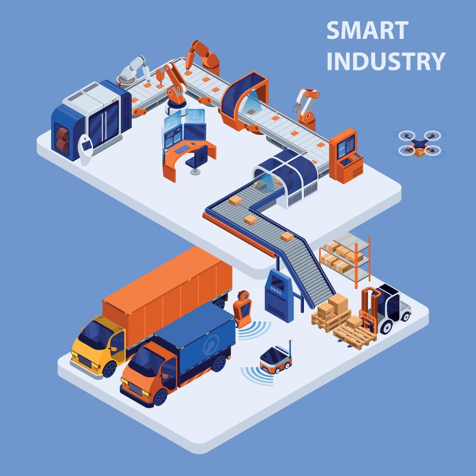 concept isométrique de l'industrie intelligente vecteur