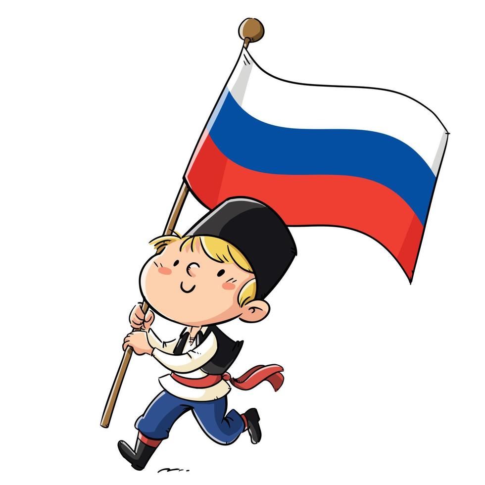 garçon avec des vêtements et drapeau russe vecteur