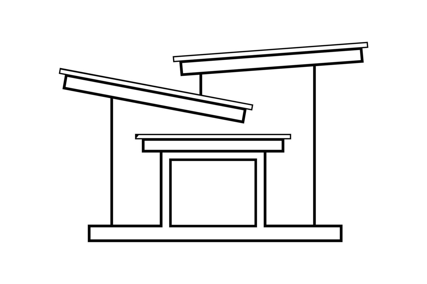 dessin de contour abstrait, maison moderne ou bâtiment illustration vectorielle de forme carrée vecteur