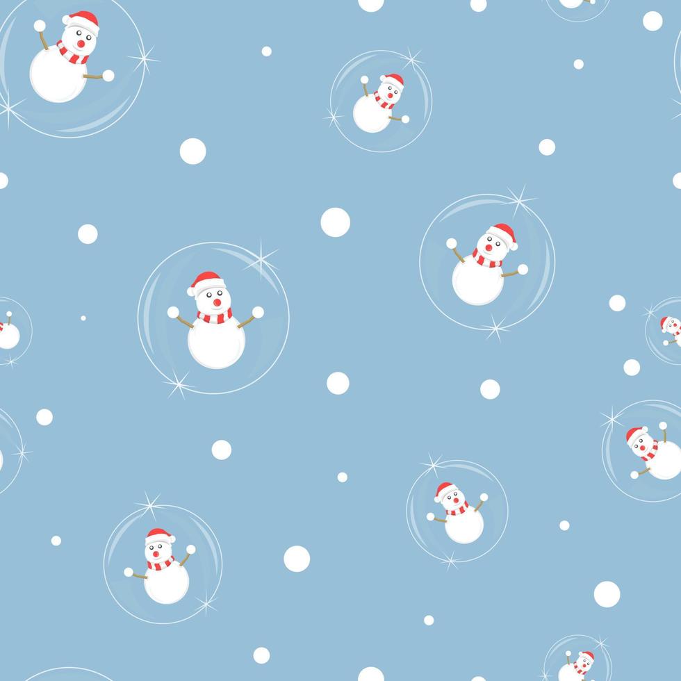 modèle sans couture joyeux noël, boule de verre avec bonhomme de neige sur fond bleu, illustration vectorielle vecteur