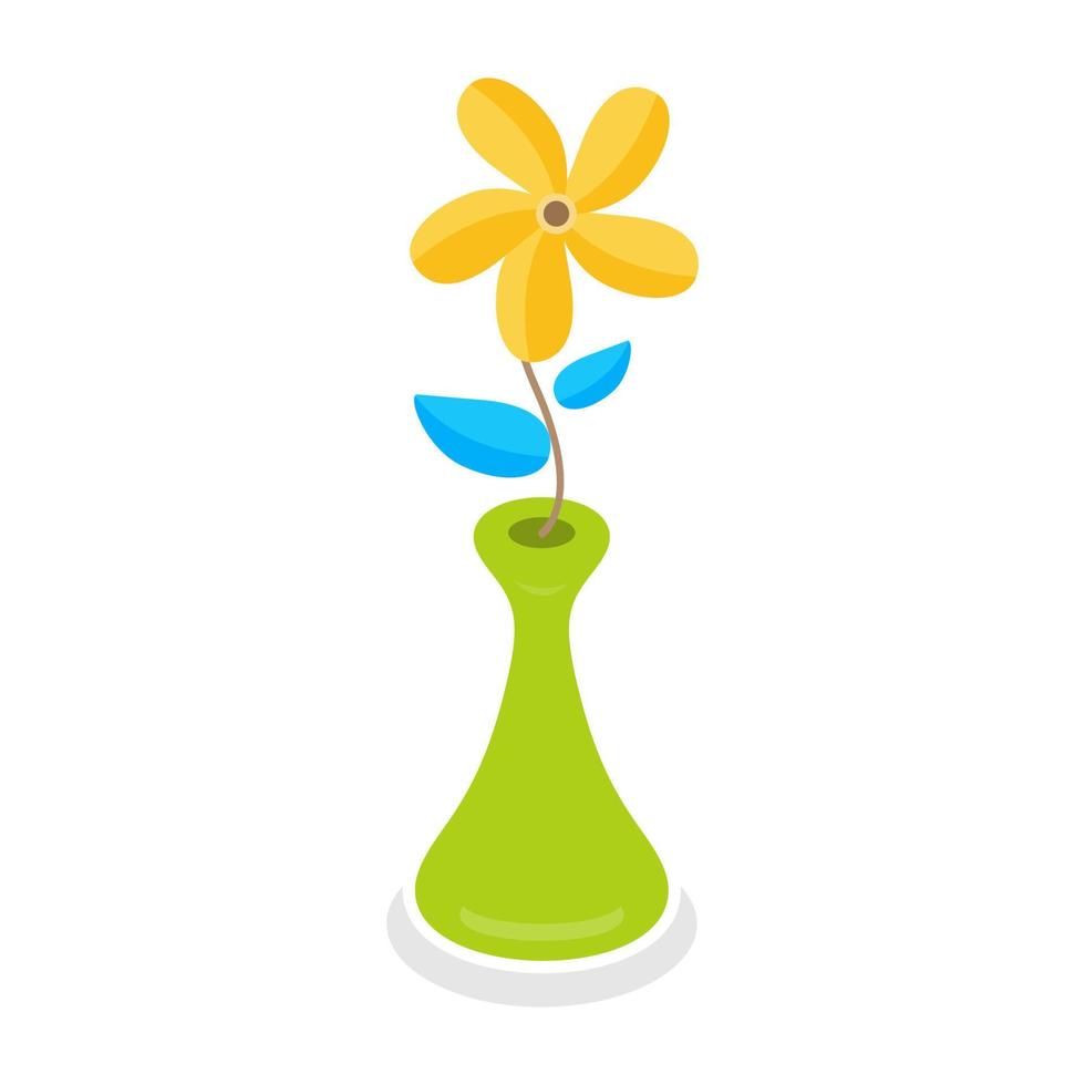 fleurs jaunes dans le vase vert isolé sur fond blanc, illustration vectorielle vecteur
