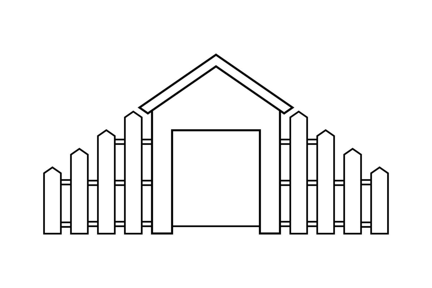 dessin de contour abstrait, maison moderne avec illustration vectorielle de clôture en bois vecteur