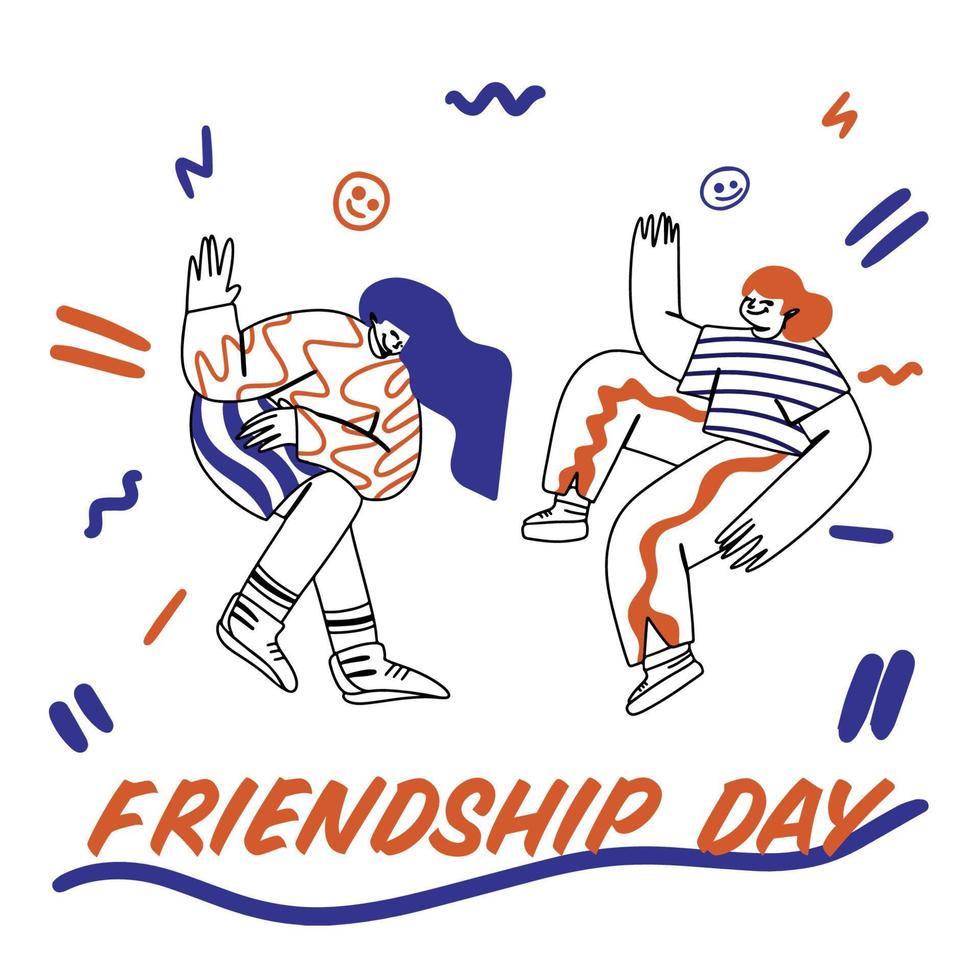 journée internationale de l'amitié. amis pour toujours, dessin au trait dans un style doodle vecteur