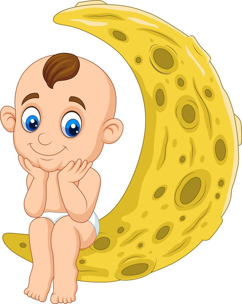 dessin animé bébé garçon assis sur la lune vecteur