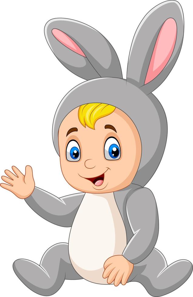 dessin animé bébé garçon portant un costume de lapin de pâques vecteur
