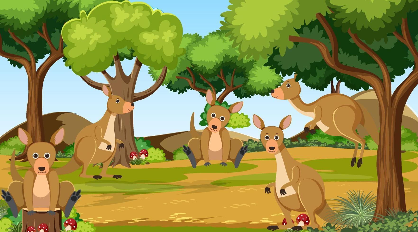 kangourous dans la scène de la forêt vecteur