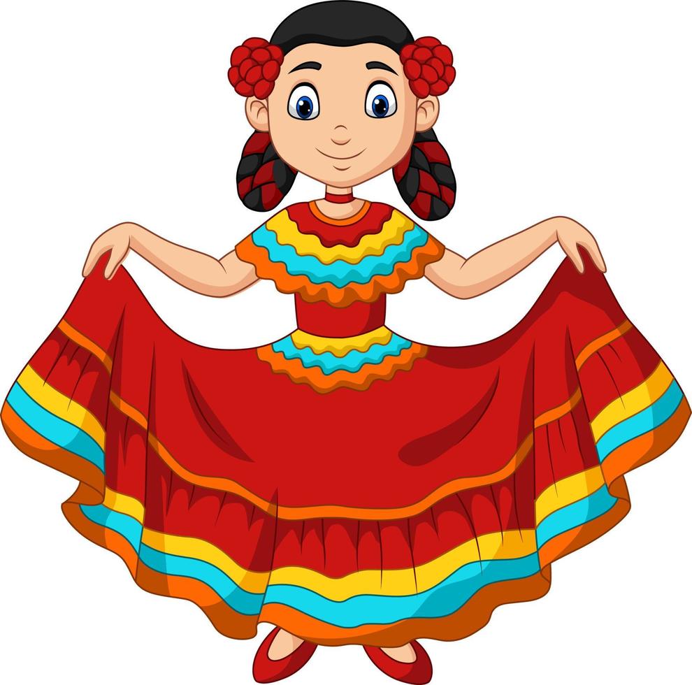 fille de dessin animé dansant, célébration de cinco de mayo. vecteur