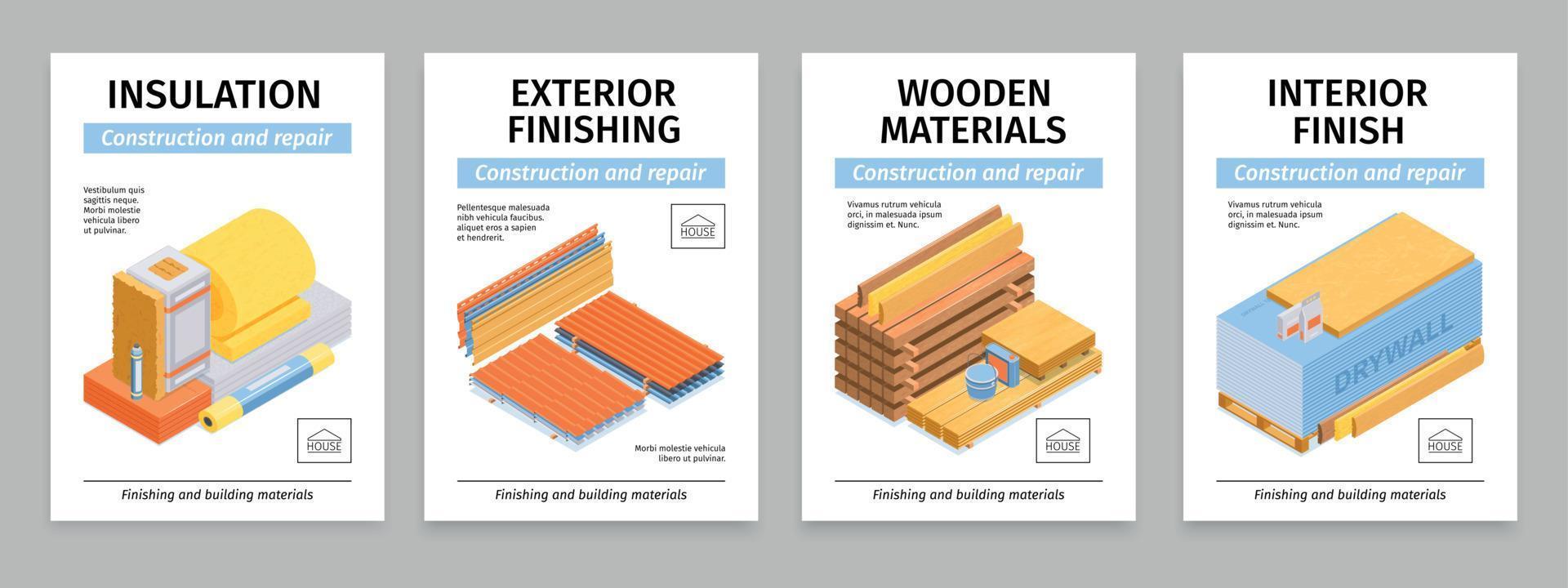 ensemble d'affiches de bannières de matériaux de construction isométrique vecteur