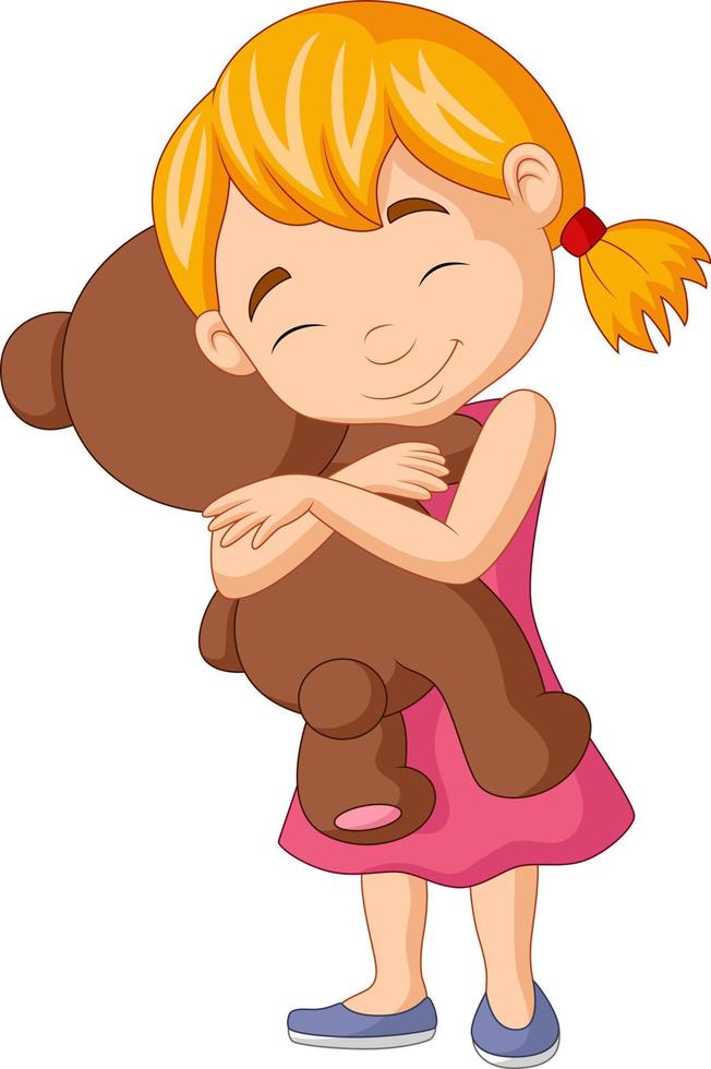 dessin animé petite fille étreignant ours en peluche vecteur