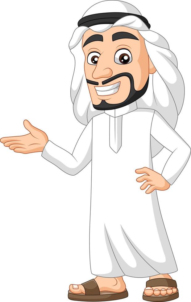 homme arabe saoudien de dessin animé présentant vecteur
