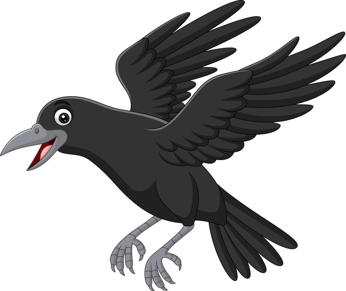 dessin animé corbeau volant isolé sur fond blanc vecteur
