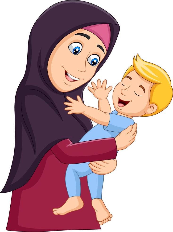 mère musulmane étreignant son fils vecteur