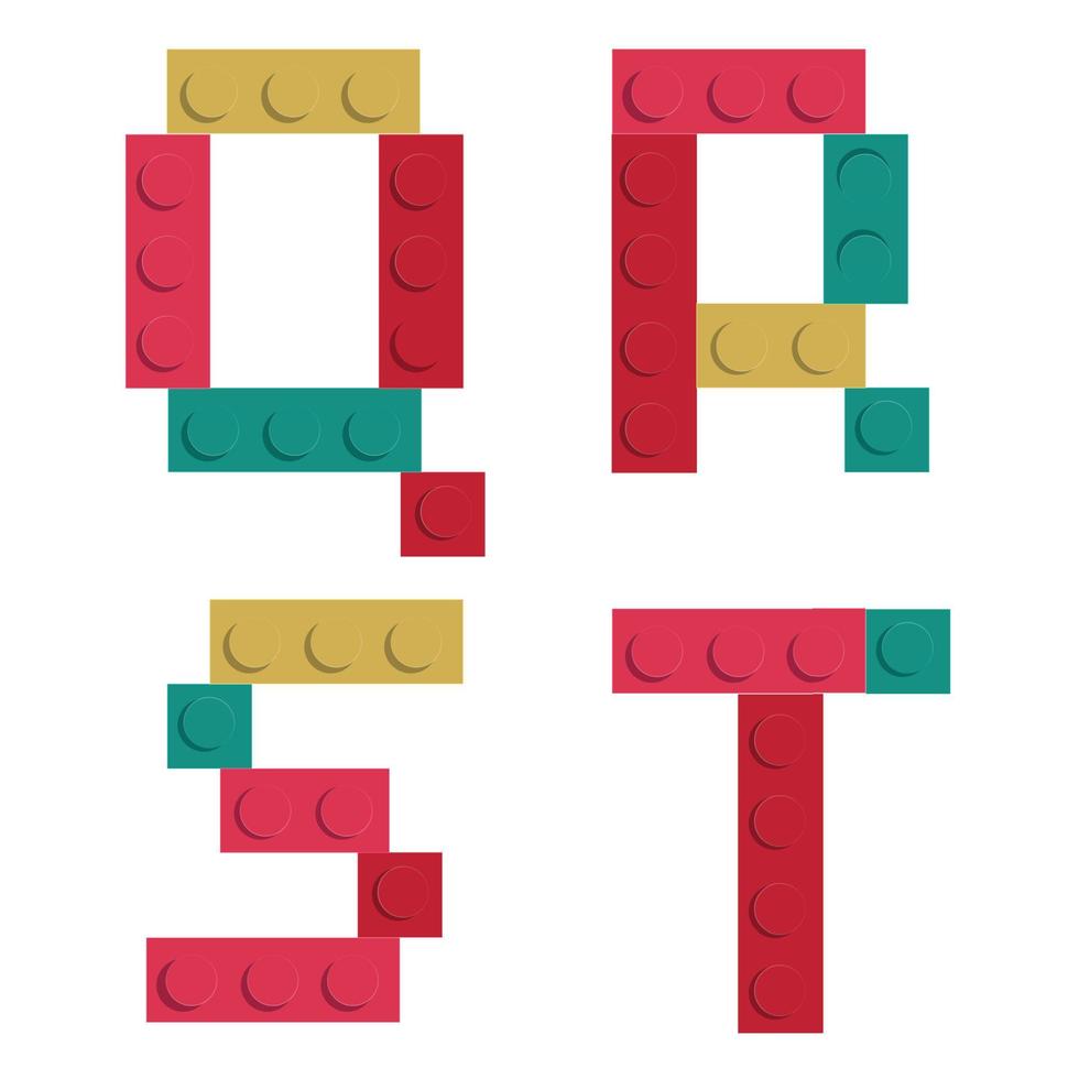 Ensemble alphabet composé de blocs de briques de construction de jouets isolés isolés sur blanc vecteur