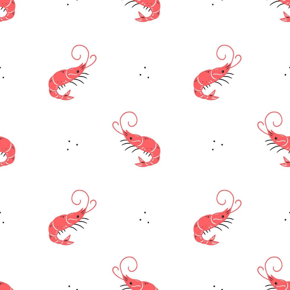 modèle sans couture avec crevettes sur fond blanc. nourriture japonaise. fond d'illustration vectorielle. vecteur