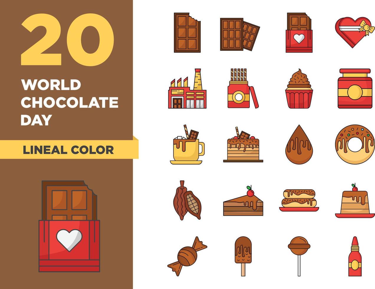 jeu d'icônes linéaires de la journée mondiale du chocolat vecteur