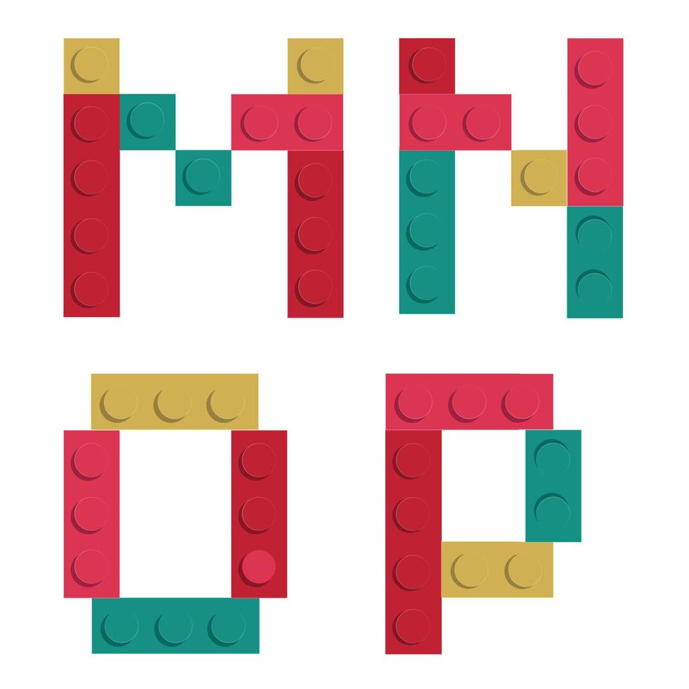 Ensemble alphabet composé de blocs de briques de construction de jouets isolés isolés sur blanc vecteur