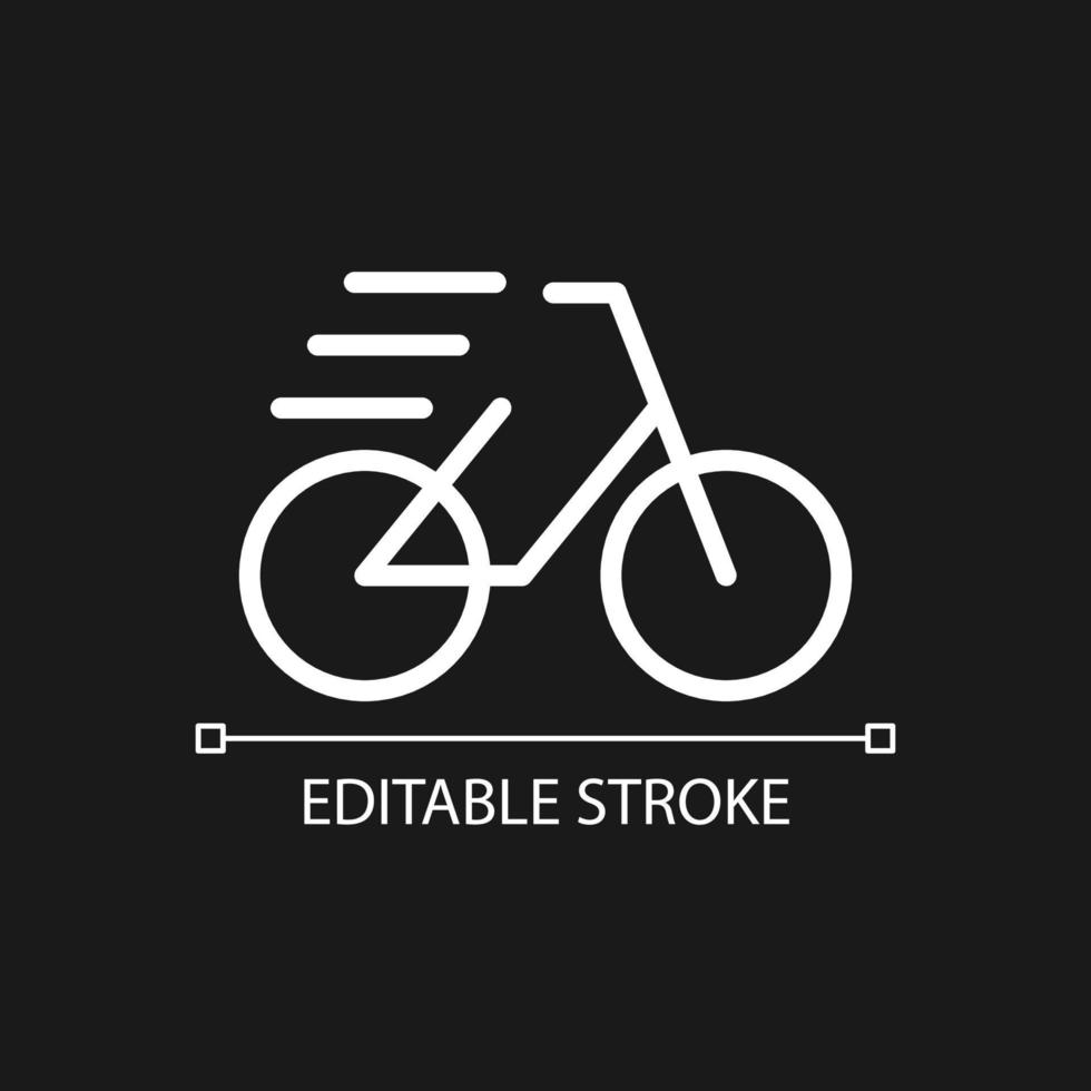 icône linéaire blanche parfaite de pixel de vélo pour le thème sombre. transports et loisirs. activité sportive. illustration de la ligne mince. symbole isolé pour le mode nuit. vecteur