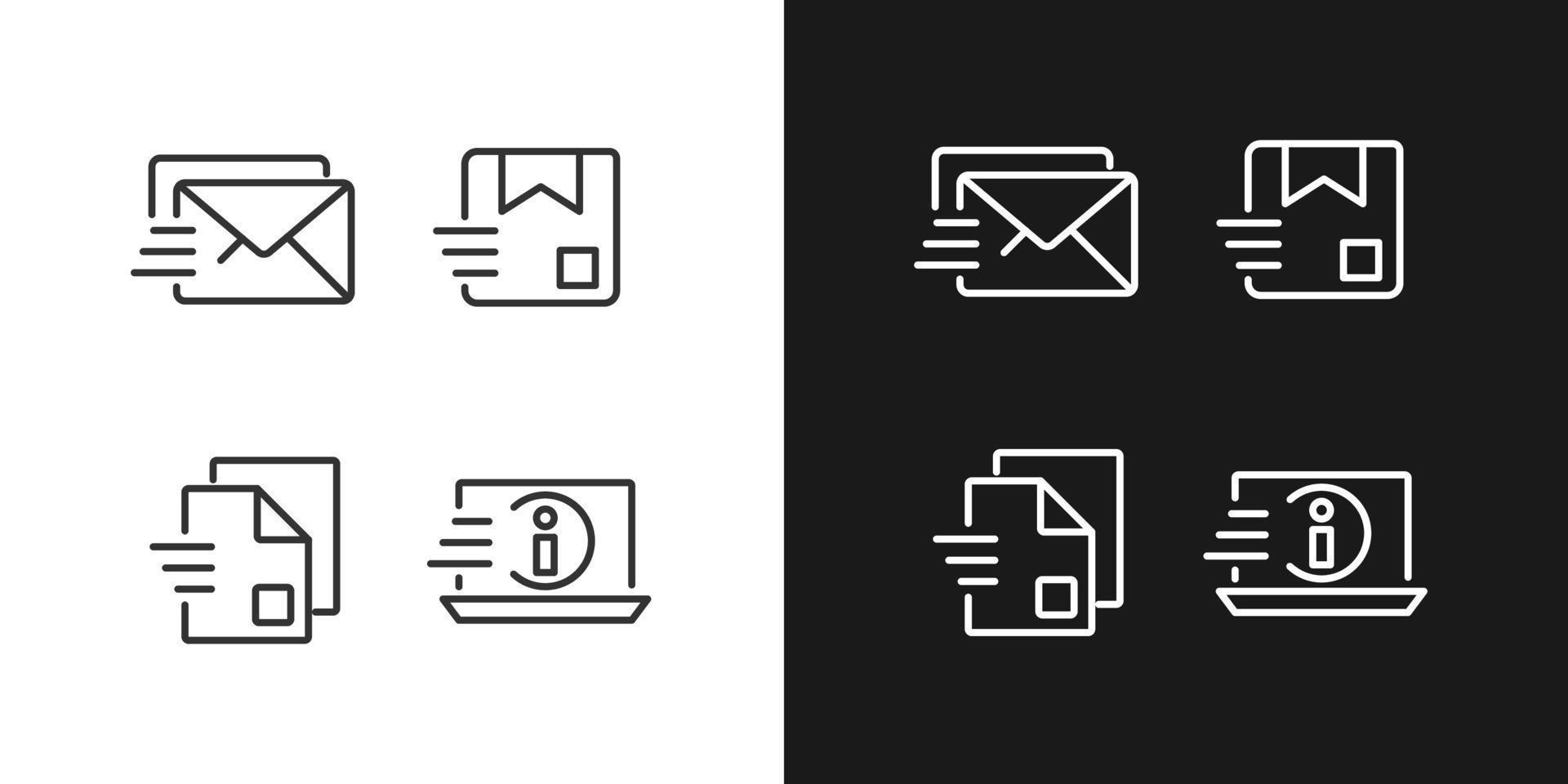 transmission d'informations icônes linéaires parfaites en pixels définies pour le mode sombre et clair. livraison de lettres et de colis. données numériques. symboles de ligne mince pour le thème nuit, jour. illustrations isolées. trait modifiable vecteur