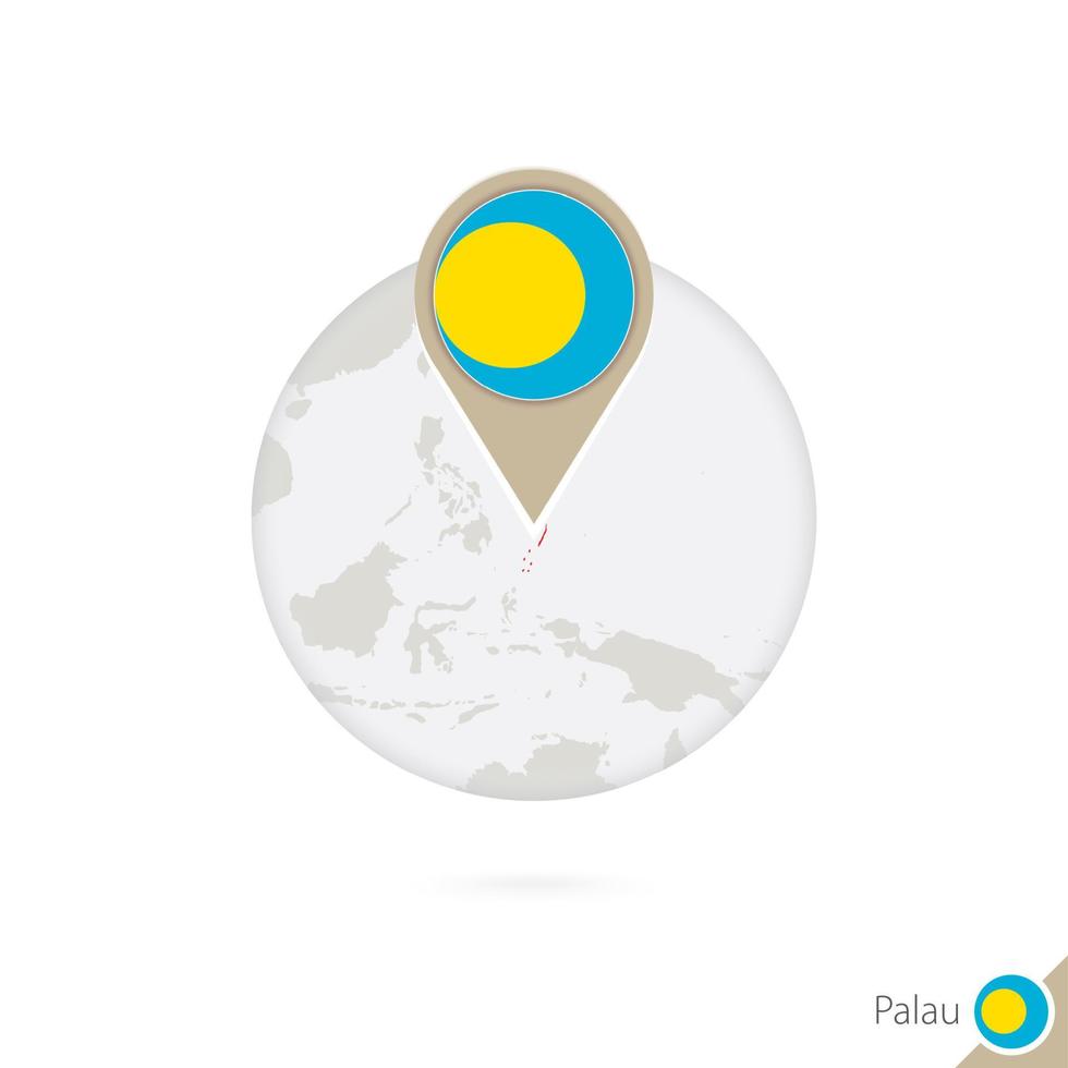 carte de palau et drapeau en cercle. carte des palaus, épinglette du drapeau des palaus. carte de palau dans le style du globe. vecteur