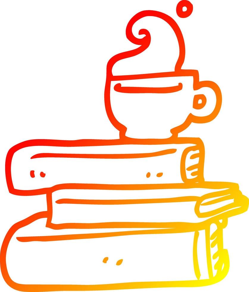 ligne de gradient chaud dessinant des livres de dessin animé et une tasse de café vecteur
