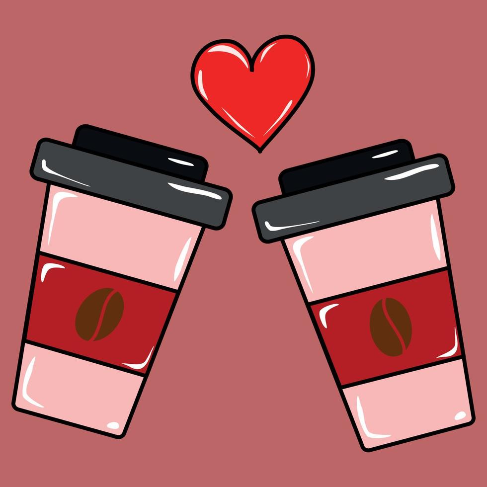 deux tasses à café avec coeur rouge vecteur