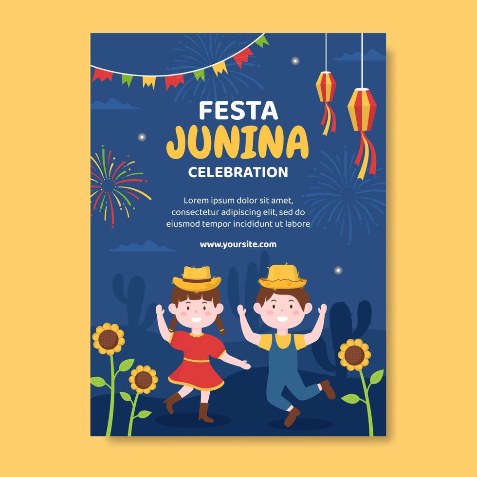 modèle d'affiche du festival festa junina médias sociaux fond de dessin animé plat illustration vectorielle vecteur