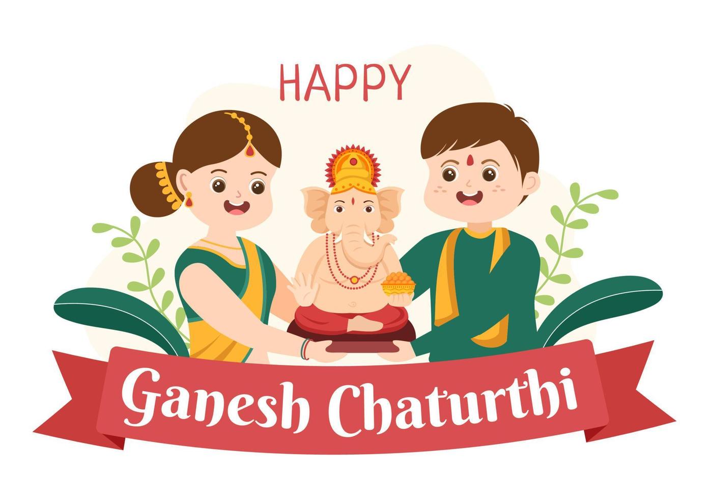 joyeux ganesh chaturthi du festival en inde pour célébrer son arrivée sur terre en illustration vectorielle de fond de style plat vecteur