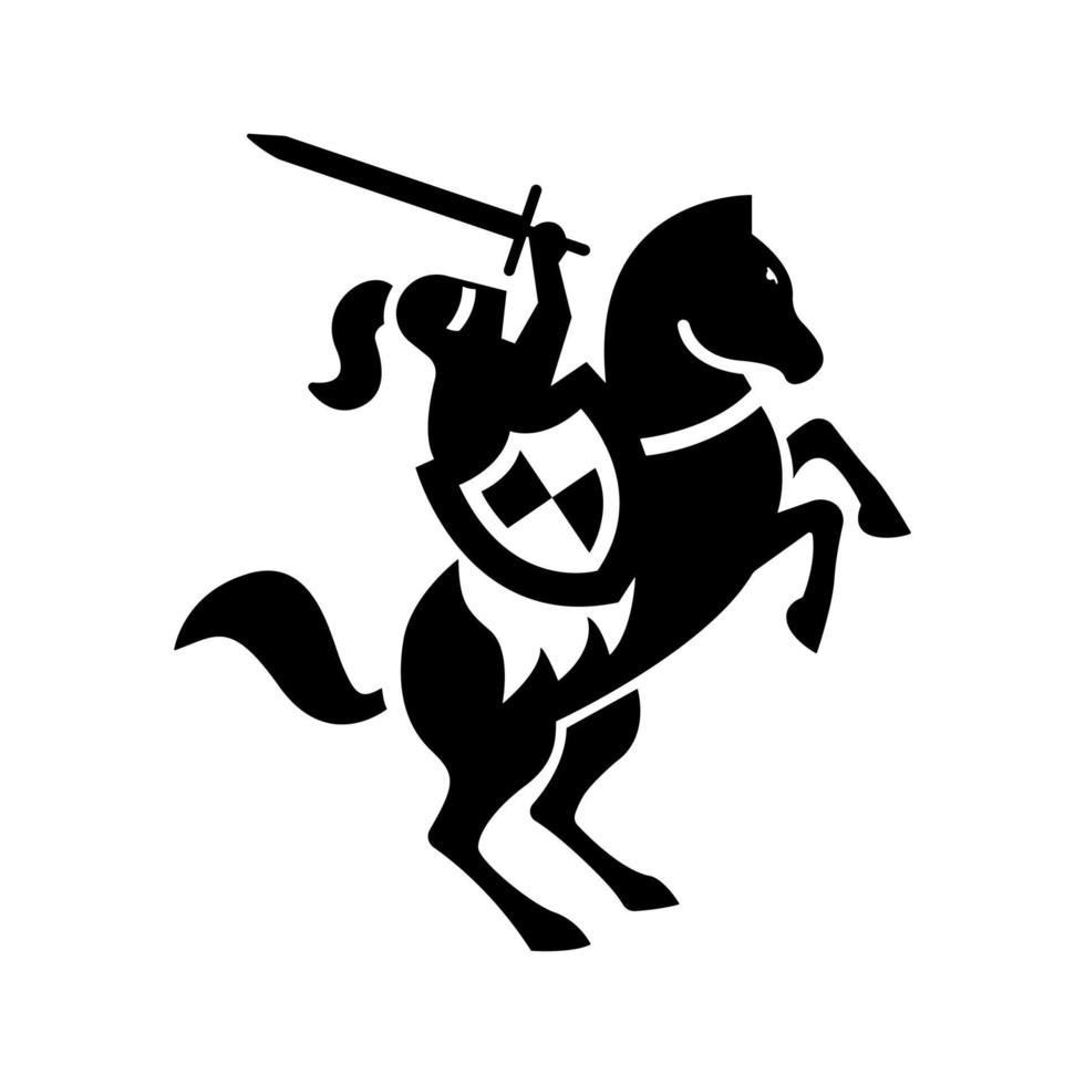 logo de gladiateur de chevalier de cheval, illustration de silhouette de guerrier à cheval de soldat médiéval. vecteur