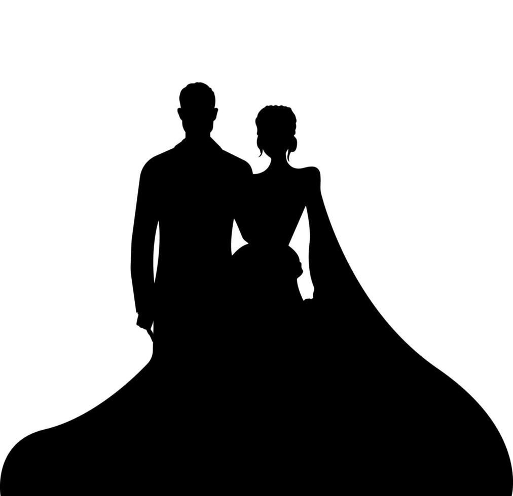 silhouette de la mariée et du marié, illustration du couple marié le jour du mariage. vecteur