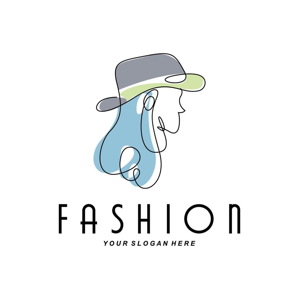 illustration de conception de logo de chapeau pour femme accessoires de beauté de mode et soin de marque de produit vecteur