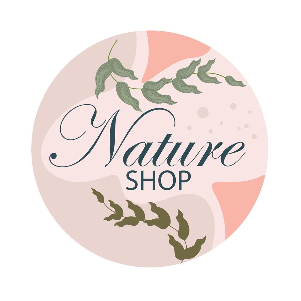 logo nature avec tiges et feuilles sur fond rose vecteur