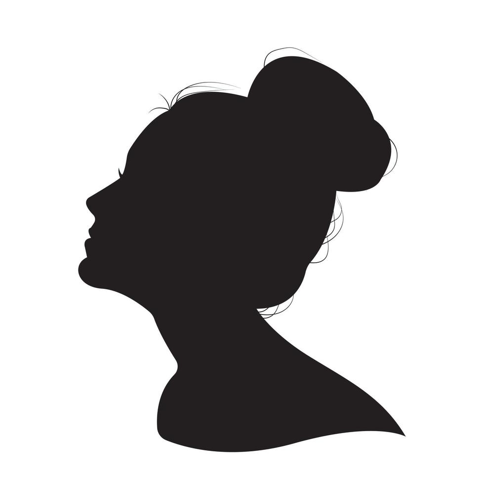 silhouette de fille vecteur noir sur fond blanc. coiffure. jeune fille